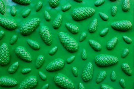 Green acupuncture orthopedic mat. Massage mat for the prevention of flat feet in children and adults. View from above. Orthopedist. Prevention.の写真素材