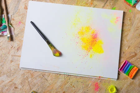 Colorful still life with artistic elements and toolsの写真素材