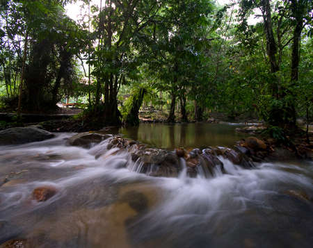 Lush green scenery of Ulu Yam stream Misty water effect was due to slow shutter photography