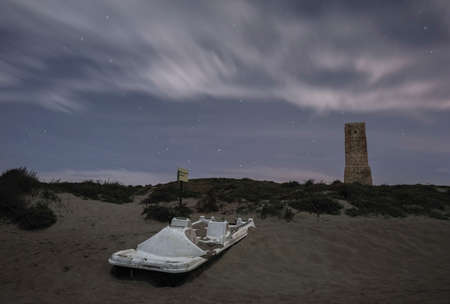 Night Cabopino beach on the coast of Marbella, Mlaga