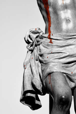Jess details on the cross bleeding from wounds, Holy Week in Seville Cristo de Burgosの写真素材