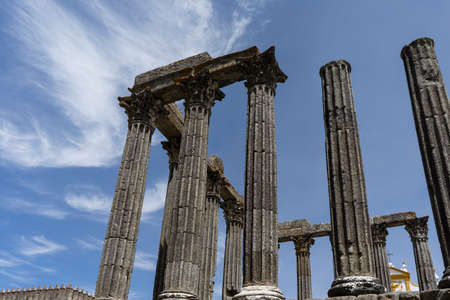 Walking through the streets of the historic city of Evora in Portugalの写真素材