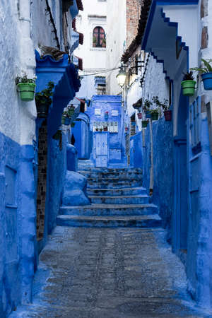 Travel Between the beautiful streets of the blue city of Chefchaouen in Moroccoの写真素材