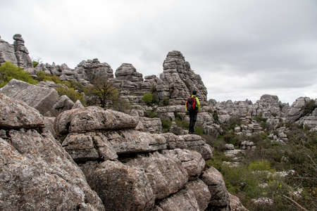 WHO admire the wonders of nature in the Torcal de Antequera, Malagaの写真素材
