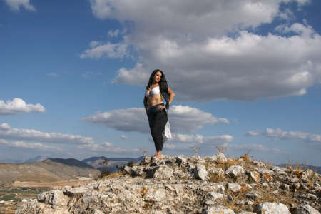 Arabs traits woman in a beautiful landscapeの写真素材