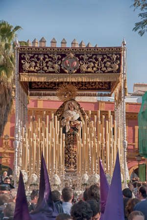 Holy Week in Seville, Virgin of the victory of the brotherhood of the tobacco companieのeditorial素材