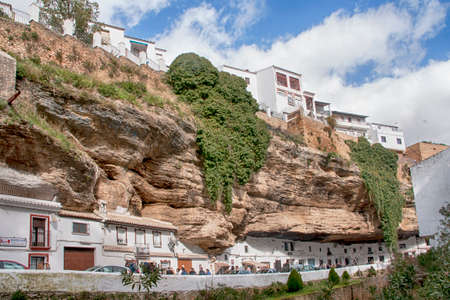 Typical streets of the town of Setenil of Bodegas in the province of Cadiz, Andalusia, Spainのeditorial素材