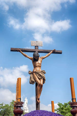 Jesus died on the cross, Holy Week in Seville, brotherhood of Studentsのeditorial素材