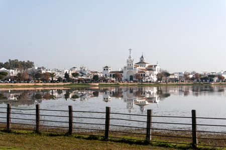 Hermitage of El Rocio in the province of Huelva, Andalusia, Spainの写真素材
