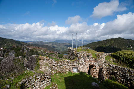 Remains of the old Almohad castle of Gaucin in the province of Malaga, Andalusiaの写真素材
