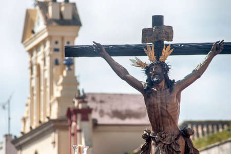 Jesus dying on the cross, Holy Week in Seville, the Brotherhood of the Puppyのeditorial素材