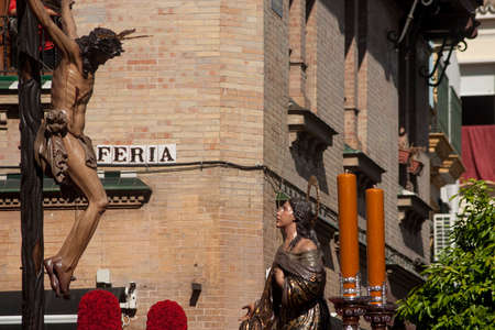 Christ on the cross of the Brotherhood of the Hiniesta, Easter in Sevilleのeditorial素材