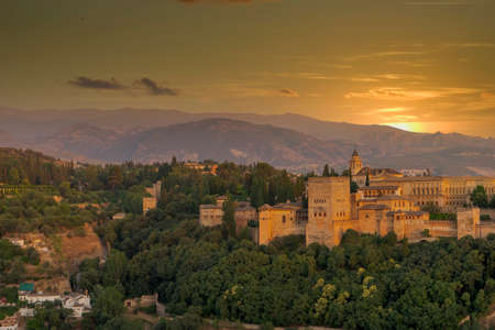 Beautiful sunset in the Alhambra of Granada, Andalusiaのeditorial素材