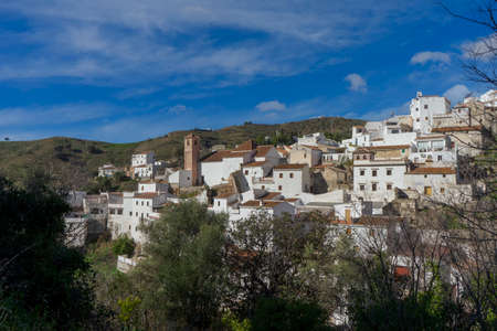 walk through the white streets of the municipality of Salares in the province of Malaga, Andalusiaのeditorial素材