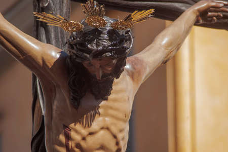 Christ on the cross of the brotherhood of la hiniesta, holy week in Sevilleのeditorial素材
