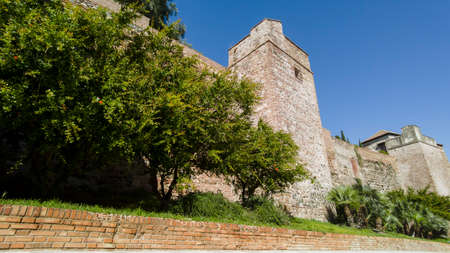 old Moorish wall of the Alcazaba of Malaga, Andalusiaのeditorial素材