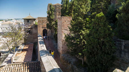 old Moorish wall of the Alcazaba of Malaga, Andalusiaのeditorial素材