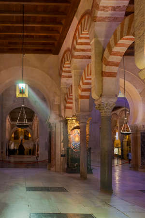 details of the interior of the Mosque-Cathedral of Cordoba, Spainのeditorial素材