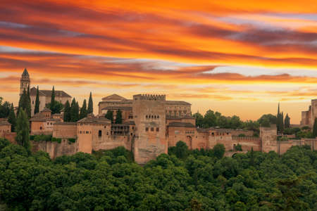 Beautiful Nasrid alcazaba of the Alhambra of Granada, Andalusiaのeditorial素材