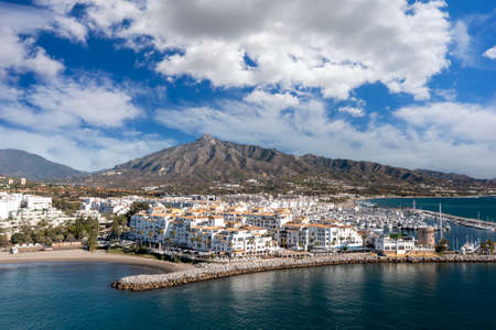 aerial view of Puerto Banus on a blue day, Marbellaのeditorial素材