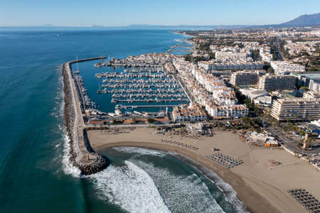 aerial view of Puerto Banus on a blue day, Marbellaのeditorial素材
