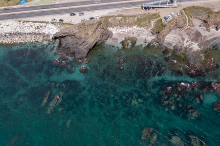 View of the beach of Roc del Priest Rock in the municipality of Fuengirola, Andalusiaの写真素材