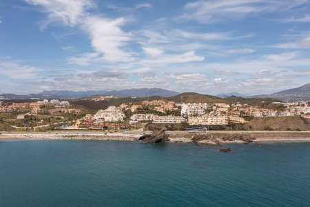 View of the beach of Roc del Priest Rock in the municipality of Fuengirola, Andalusiaの写真素材