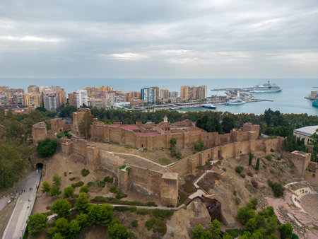 view of the beautiful Alcazaba of the Islamic period in the city of Malaga, Spainの写真素材