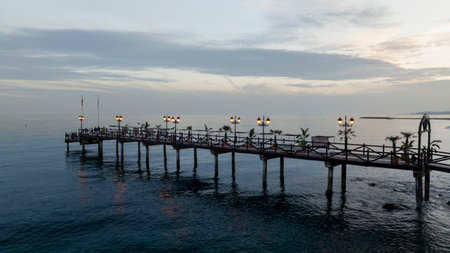 nice jetty on a beach in the town of Marbella on the Costa del Sol, Andalusiaの写真素材