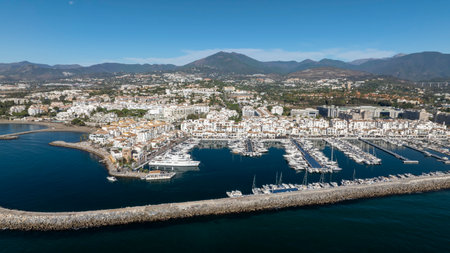 aerial drone view of Puerto Banus in Marbella town, Spainの写真素材