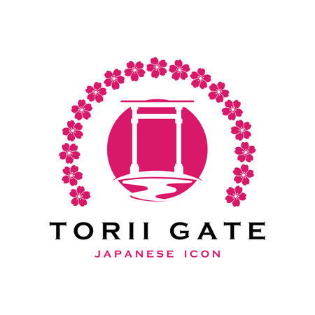 japanese torii gate vector and illustration with slogan templateのイラスト素材