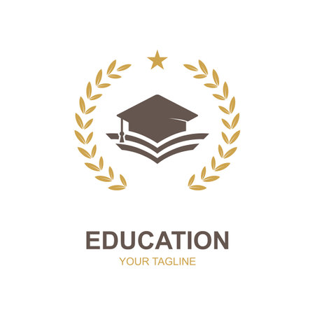 Education logo design with bachelor cap and book concept with creative idea. Logo for school, university, academy and students.のイラスト素材