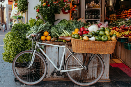 Bicycle with fruits and vegetables on the street of Istanbul, Turkeyの素材