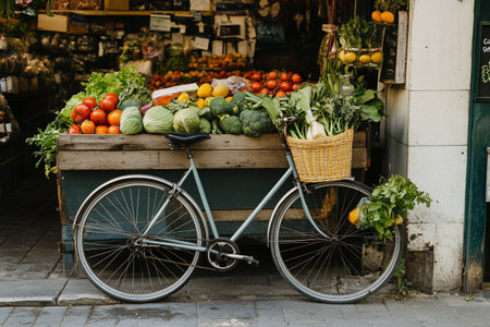Bicycle with fruit and vegetables on the street of Istanbul, Turkeyの素材