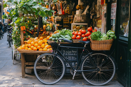 Vegetables and fruits on the street in Paris, France.の素材