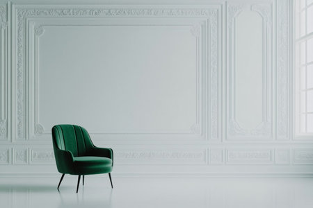 Green armchair in classic interior with copy space. 3d renderの素材