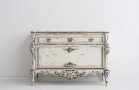 Vintage chest of drawers in white interior. 3d renderの素材