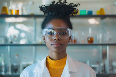 Portrait of african american female scientist looking at camera in laboratoryの素材