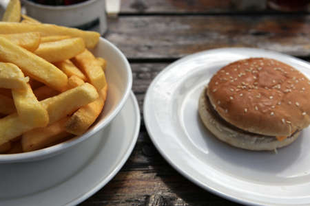 Junk food - burger and chipsの写真素材