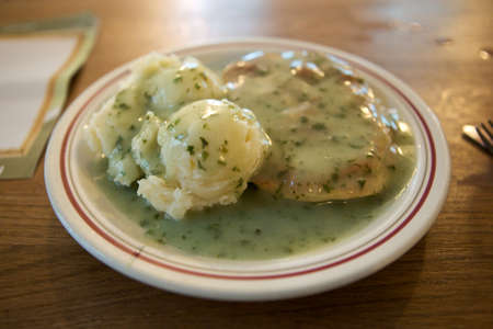 Traditional pie, mash and liquor can be traced back through the 1800 s and is an important part of London s food history の写真素材
