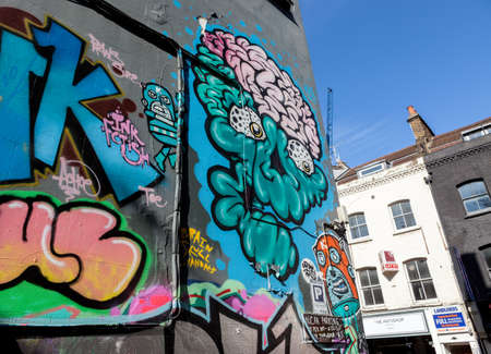Street art off Brick Lane, Londonのeditorial素材