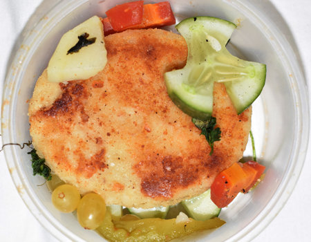 Asian Food Plate. Burger, Fruit, Vegetables, Salad Servingの写真素材