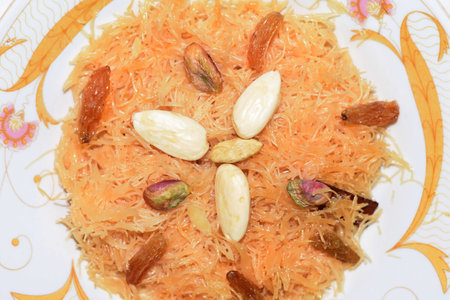 Asian Food Plate. Vermicelli, Nuts, Dessert Servingの写真素材