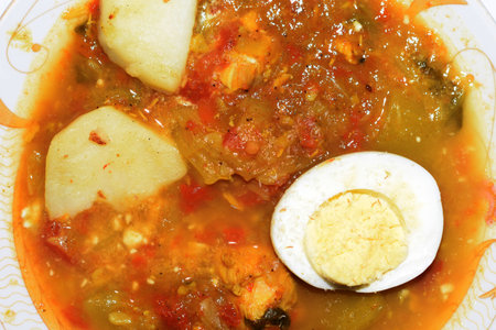 Asian Food Plate. Meat, Egg, Vegetables, Stew, Main Course Servingの写真素材