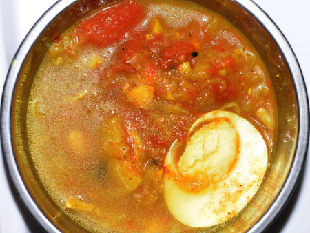 Asian Food Plate. Meat, Chicken, Egg, Vegetables, Stew, Side Course Servingの写真素材