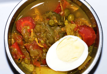 Asian Food Plate. Egg, Chicken, Vegetables, Side Course Servingの写真素材