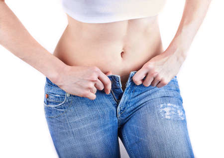 Overweight woman wearing jeansの写真素材