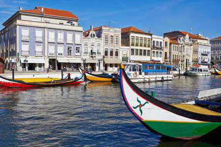 Aveiro city and canal with boats, Portugalのeditorial素材