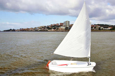 sailing boat at the river Douru, Portugalの写真素材