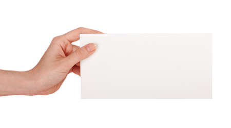 Female hand holding a blank business card の写真素材